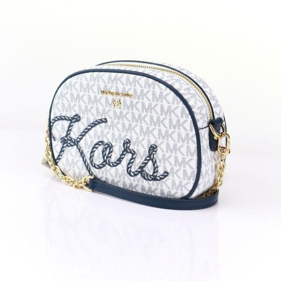 NWT Michael Kors Jet Set Charm Rope Seaside Camera Crossbody Bag White Navy - Picture 7 of 12